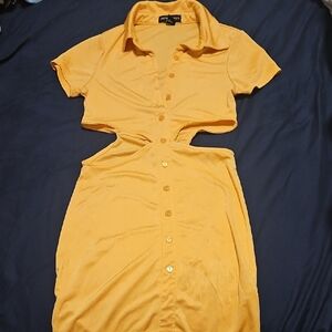 Orange Button-Up Cutout Dress